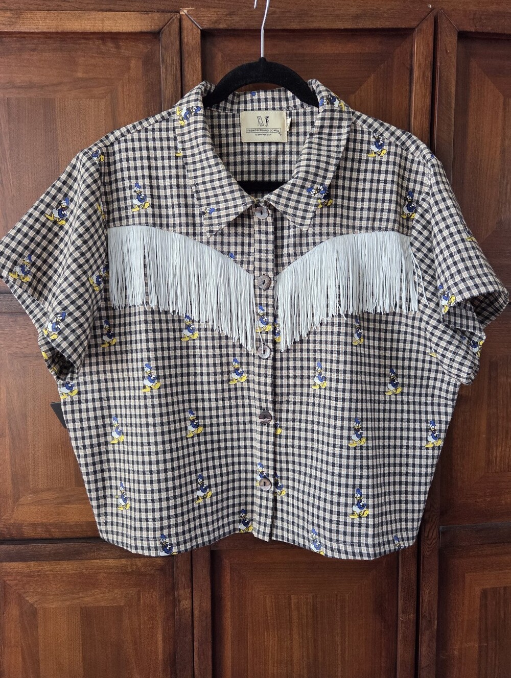 Rare Plaid Donald Duck Western Fringe Shirt Fashion Brand Company XL